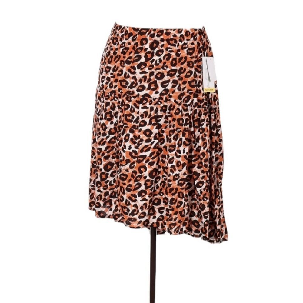 Intro. Brown and Black Leopard Print Boho Chic High Low Plus Size Midi Skirt